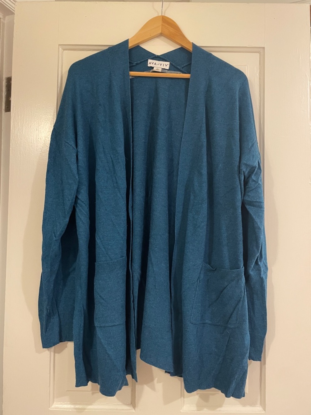 Ava & Viv Teal Open-Front Pocket Cardigan